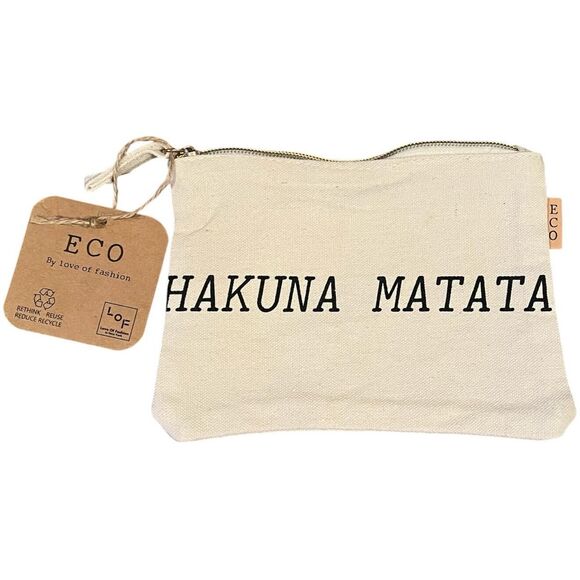 Eco Zipper Pouch Hakuna Matata Printed Traveler Organizer Cosmetic Small Makeup - Picture 1 of 6